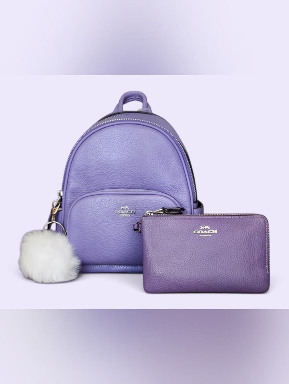 Lavender Coach Mini Court Backpack & Drk. Lavender Double Corner Zip Wristlet Se